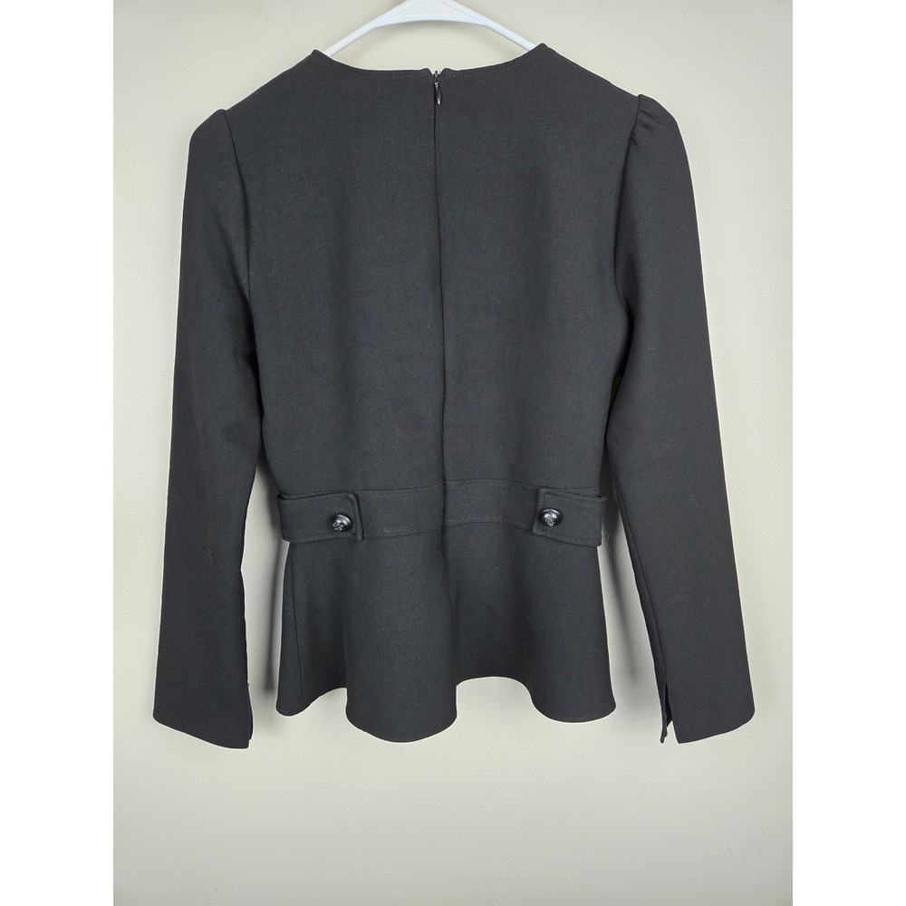 Zara Woman Black Peplum Long Sleeve Top with Button Waist‎ Detail Size S - Picture 7 of 10